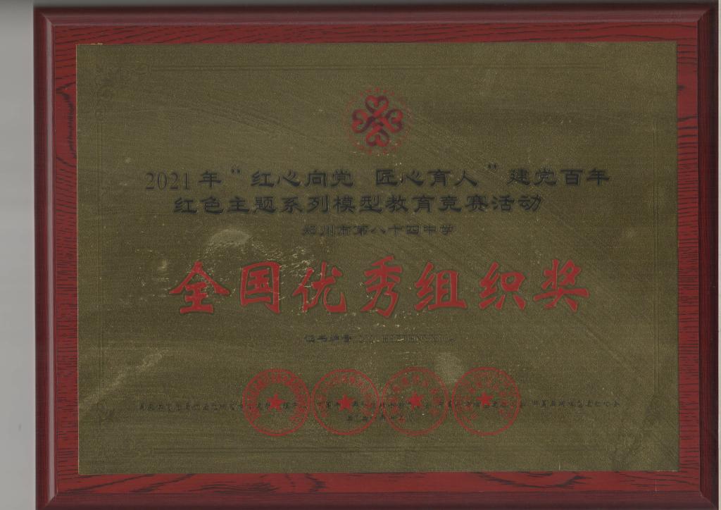 全国优秀组织奖奖牌